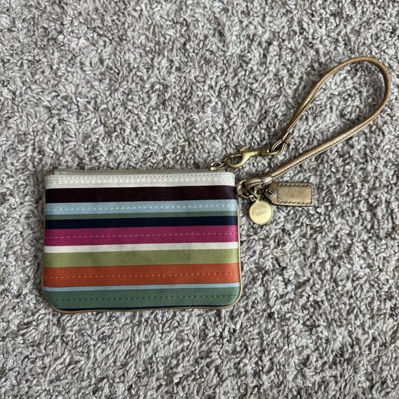 Vintage Y2K Coach Legacy Stripe Wristlet Multi Color Satin Lining 2000’s Wallet - Picture 6 of 9
